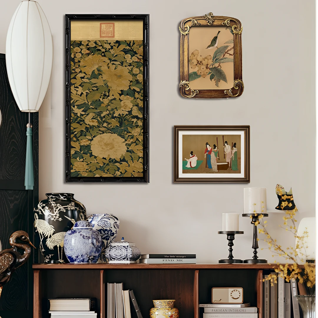 法式中古风装饰画客厅沙发背景墙新中式宋代美学挂画南洋中国风