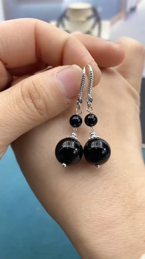 【闪购商品】碧玺耳饰银S925镶嵌黑美人耳钩