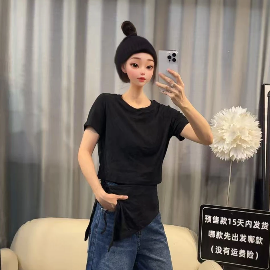 【文乐乐】夏季新款韩版个性拼接款时尚休闲潮流百搭显瘦T恤66129