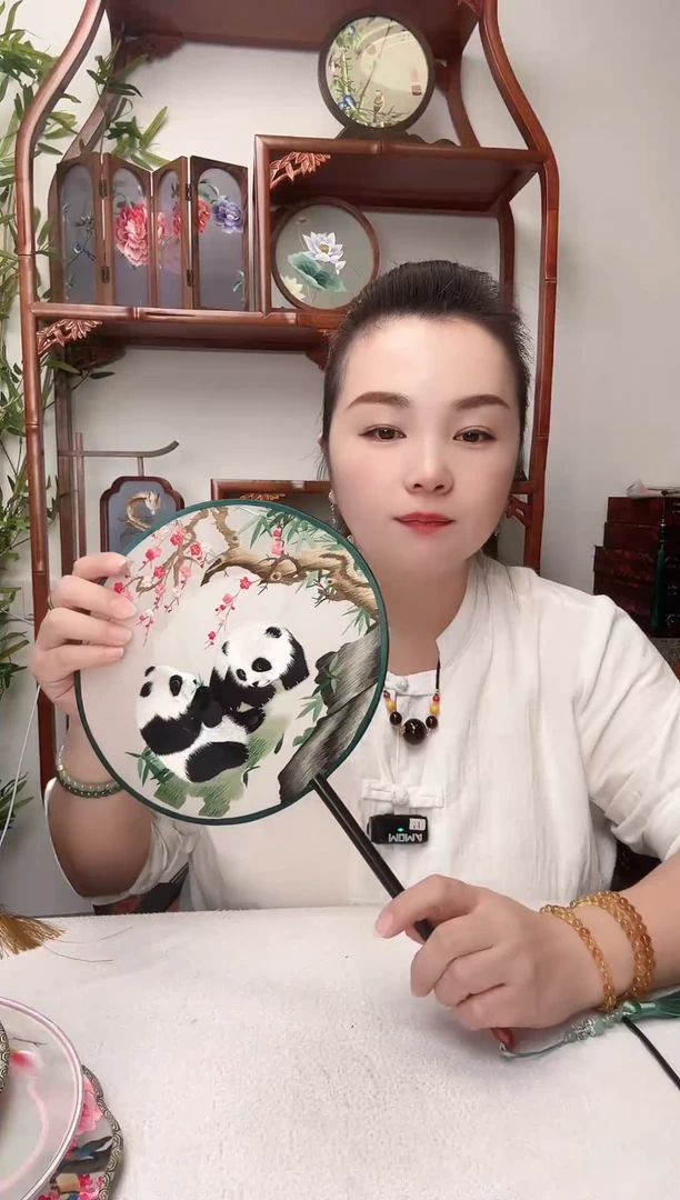 刺绣团扇--手工绣花---双面绣花