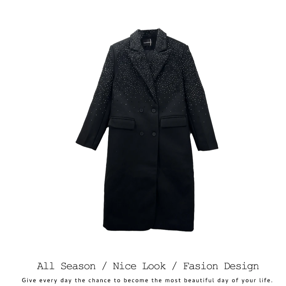 611   时尚长款烫钻西装领冬季加厚百搭保暖外套 款号#5981