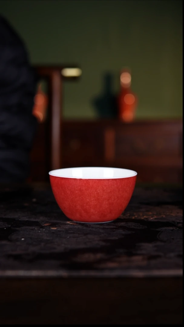 杯子白泥豇豆红纯手工陶瓷