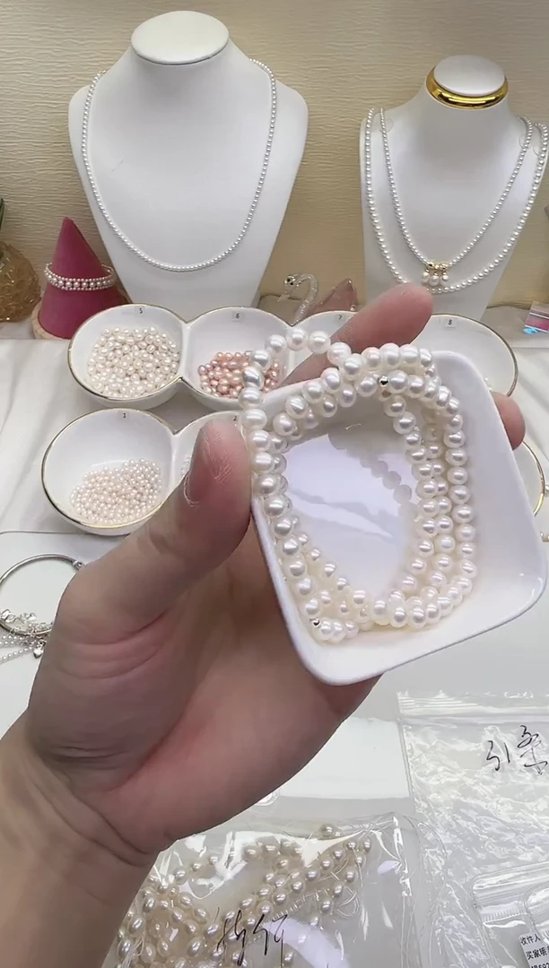 银S925镶嵌手链淡水珍珠极光白近圆4-5mm