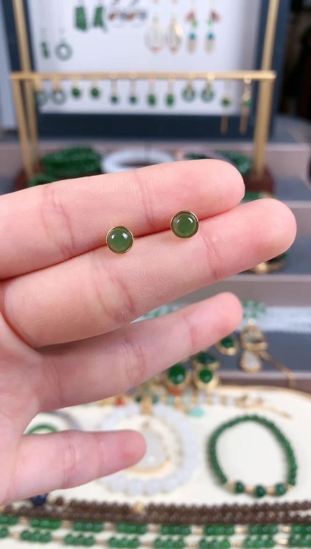 银S925镶嵌和田玉耳饰1