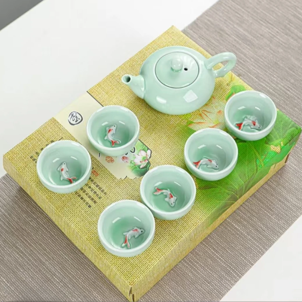 青瓷茶具功夫茶具套装家用简约办公会客陶瓷茶杯整套旅行