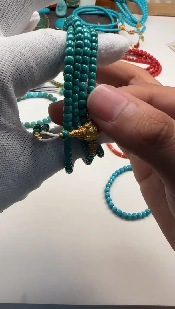 18K金镶嵌绿松石手串手串桃***~手串手串