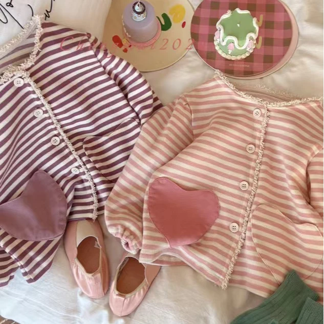 CM-83750-女童春季洋爱心口袋开衫女宝宝中小童韩版上衣外套