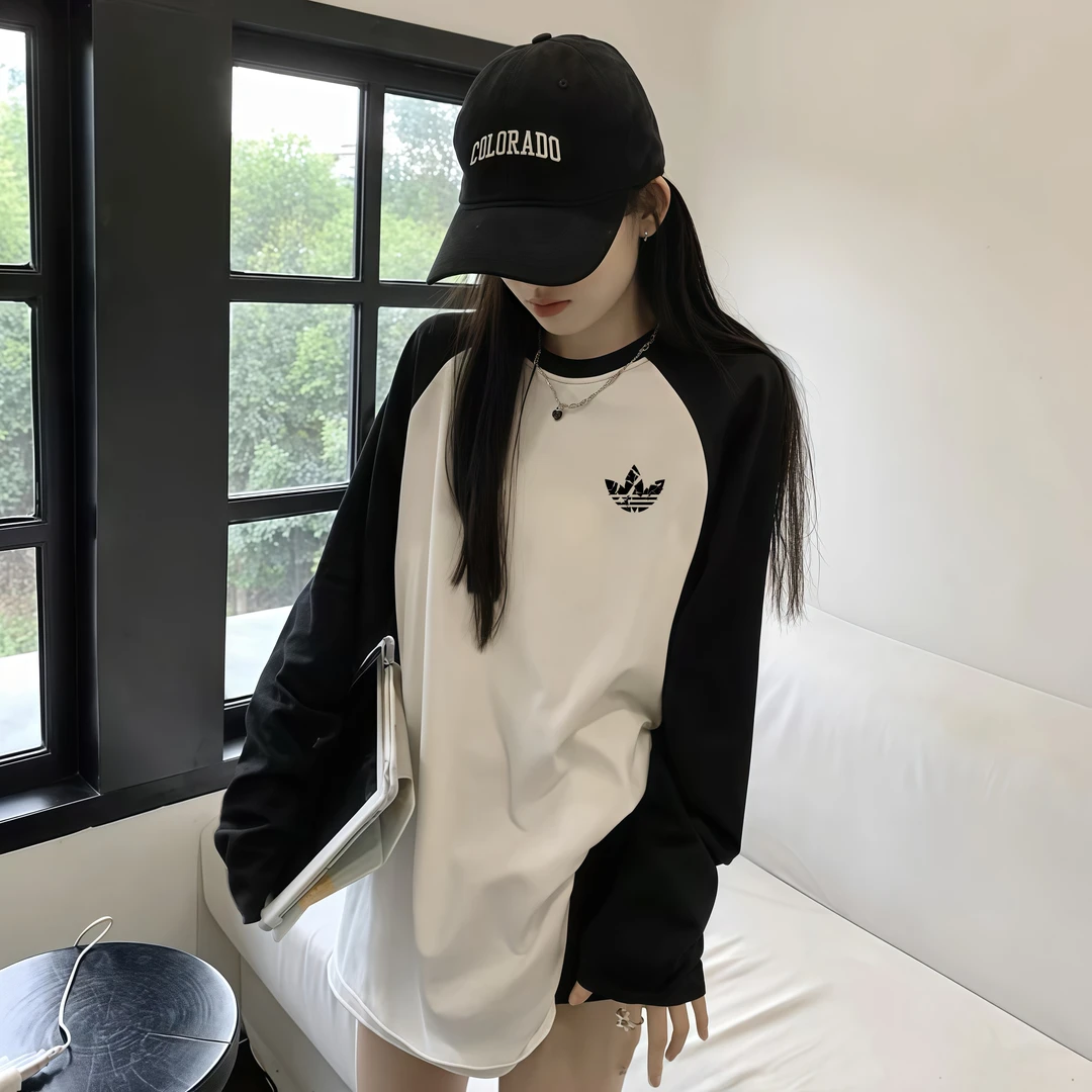 【一折专区】奥莱正品卫衣女秋冬运动拼肩卫衣女款纯欲慵懒风女装