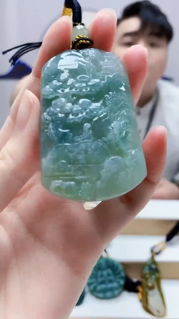 未镶嵌定制翡翠5060zm-毛货挂件山水49