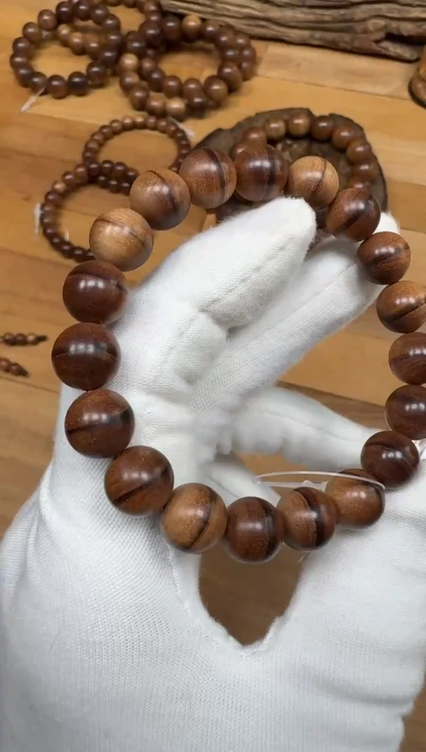 檀香木手串/手链老山檀香贡奉料1.0单圈横纹沉水黑肉一线天