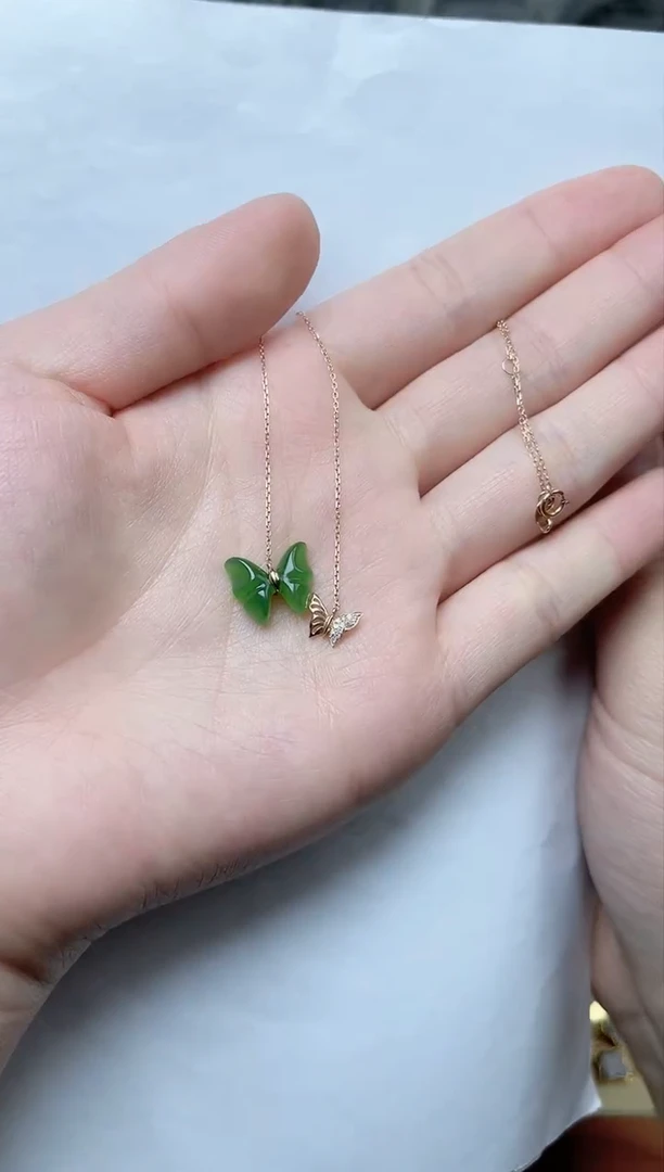 【闪购商品】和田玉颈饰18K金镶嵌双蝴蝶06