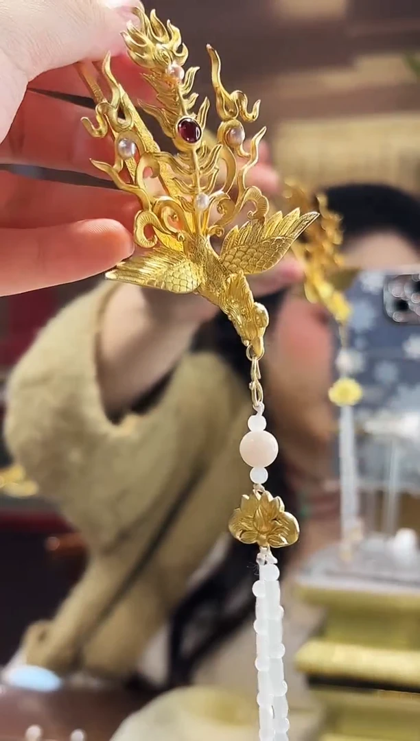 无925银赤凤发簪/件（含流苏）