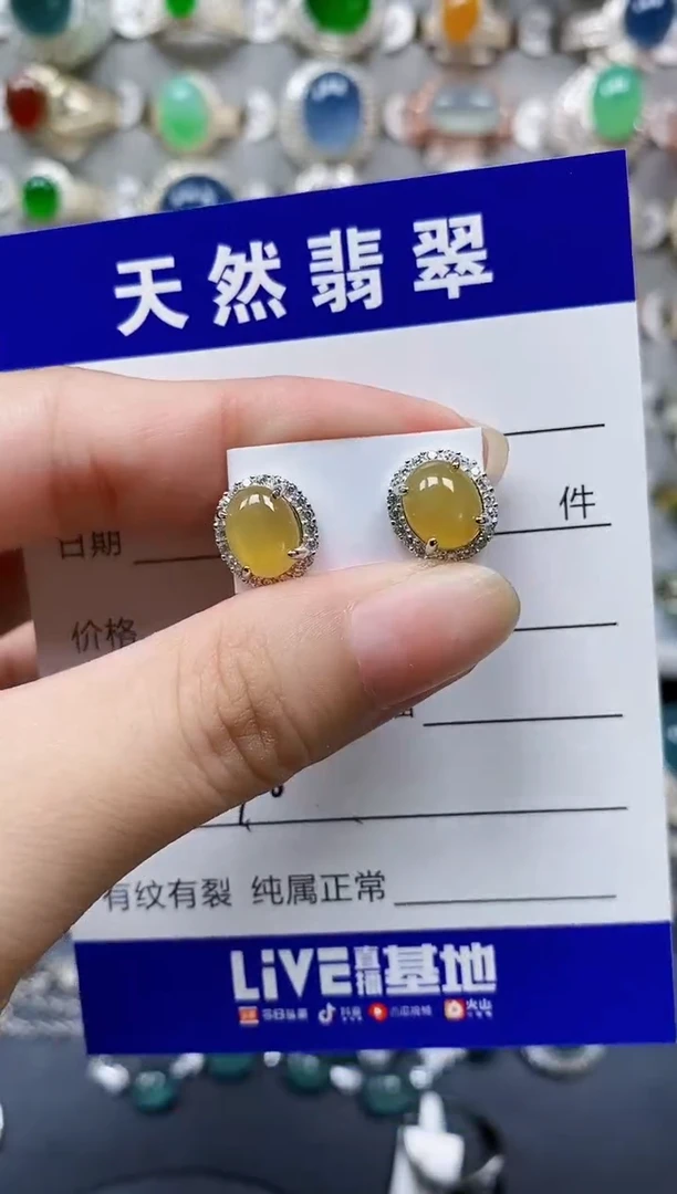 翡翠银S925镶嵌耳饰740