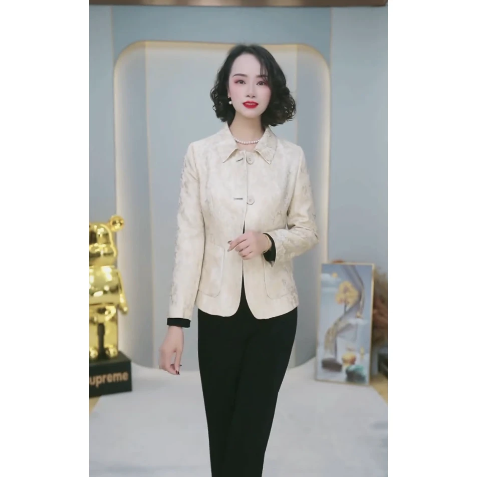 【外套】2872款翻领单排扣有内衬口袋气质妈妈装春款外套