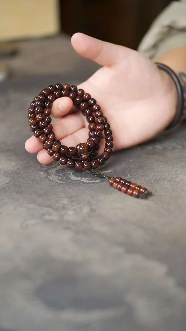 黄花梨/降香黄檀手串/手链老料紫油梨8*8.8水波纹沉水老型多圈