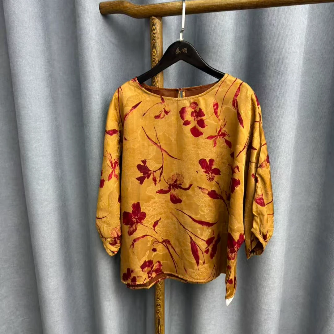 新款休闲时尚圆领桑蚕丝短袖上衣女X141