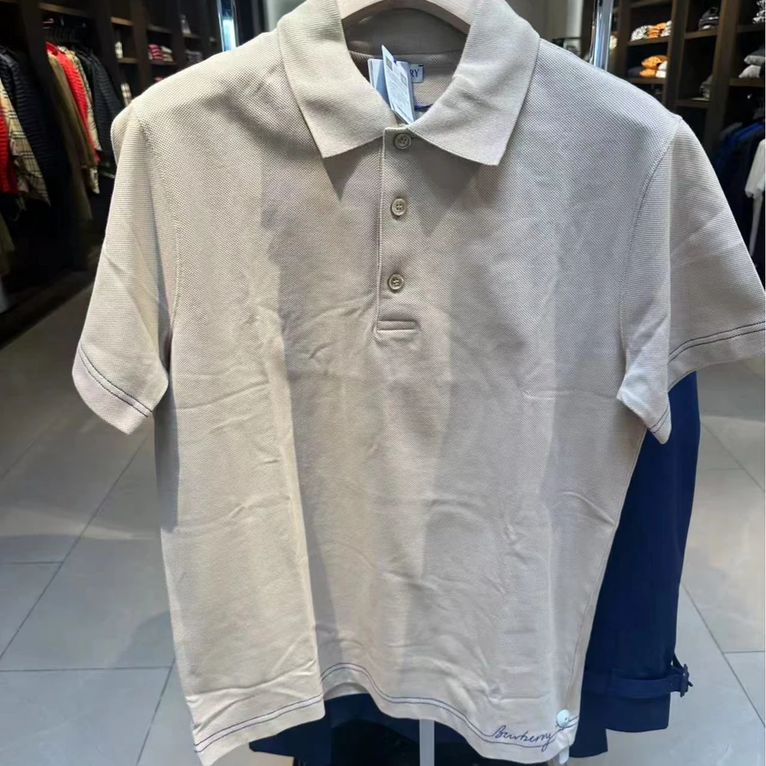 【奥地利直邮】BURBERRY/博柏利 休闲男款纯色线条三粒扣短袖Polo