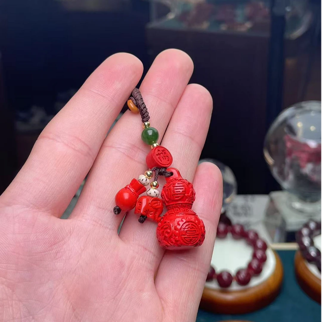 含辰砂工艺品23朱砂福禄双全葫芦挂件手机挂钥匙挂包挂手工编织