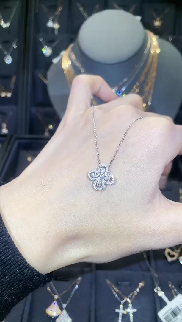 【闪购商品】钻石套链18K金镶嵌18K金白  多人 四叶草