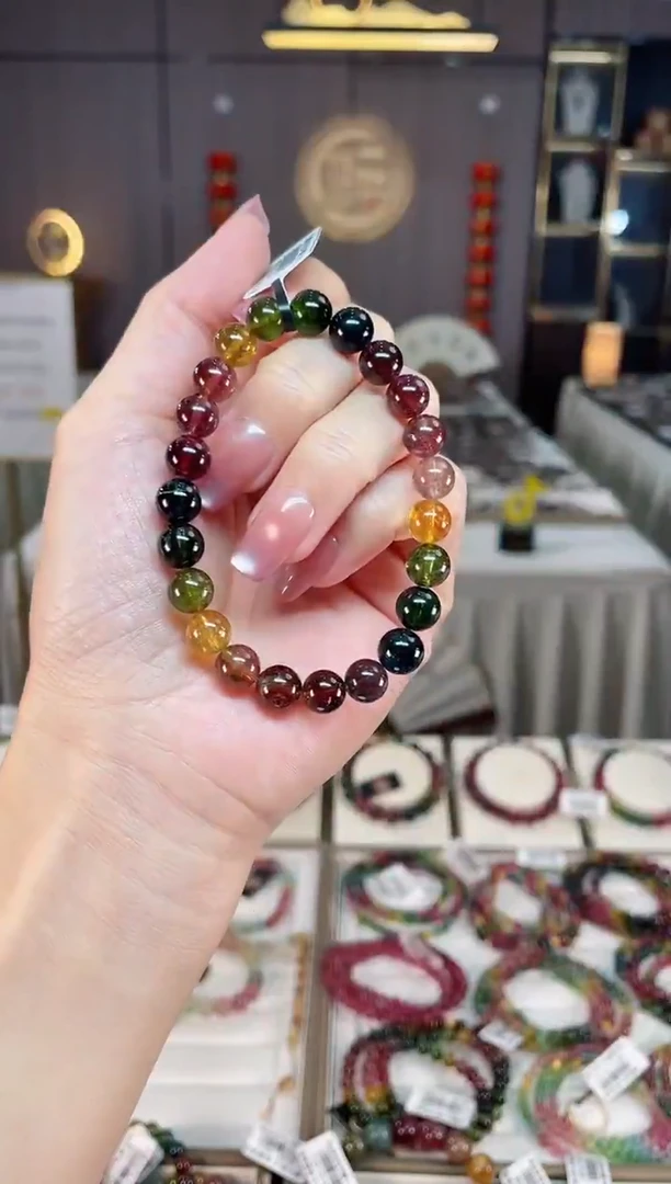 未镶嵌冰透体老矿碧玺色标彩虹单圈手串8mm+碧玺hon多样性发一条