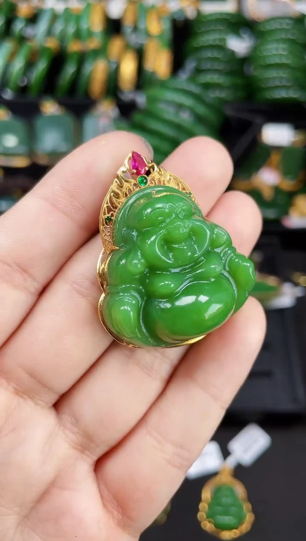 【闪购商品】和田玉吊坠18K金镶嵌33MM 多样性发一