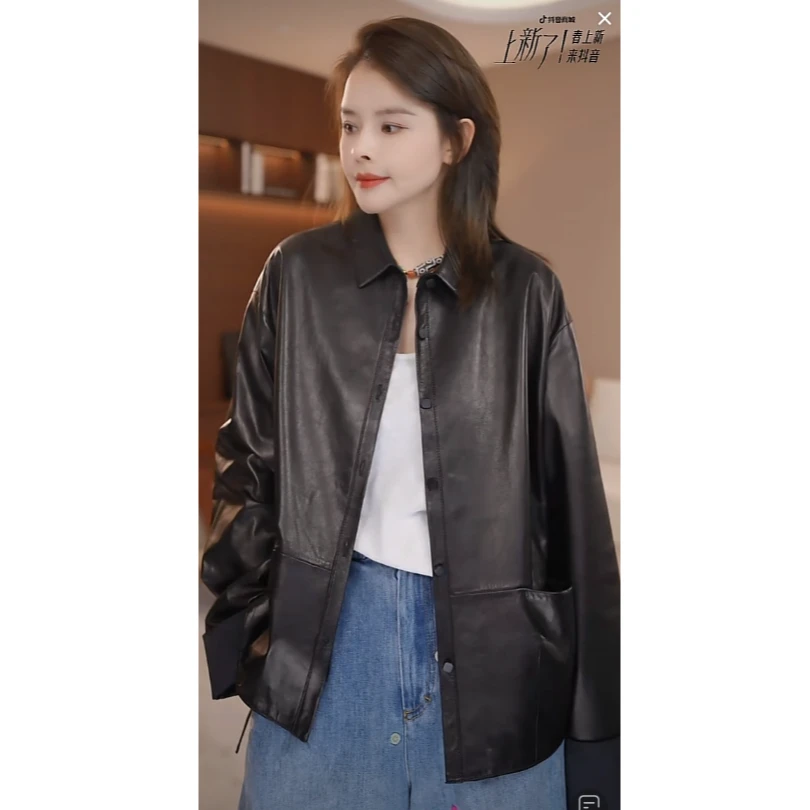 LAZYVISION小羊衬衫款皮衣女士外套ZMD-26599