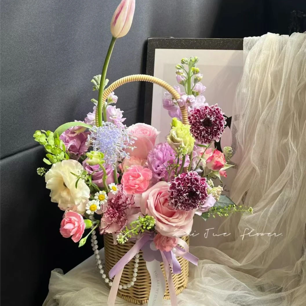 仿藤花店仿藤收腰花篮小蛮腰花篮仿藤手工编织花篮插花活动花篮子