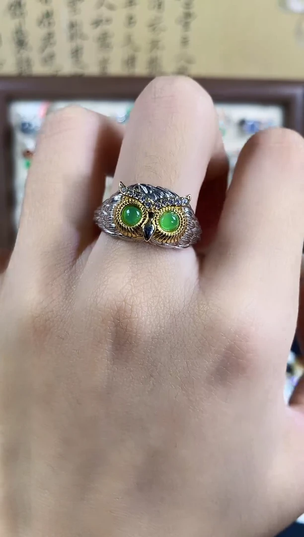 银S925镶嵌戒指翡翠 天然A货翡翠38