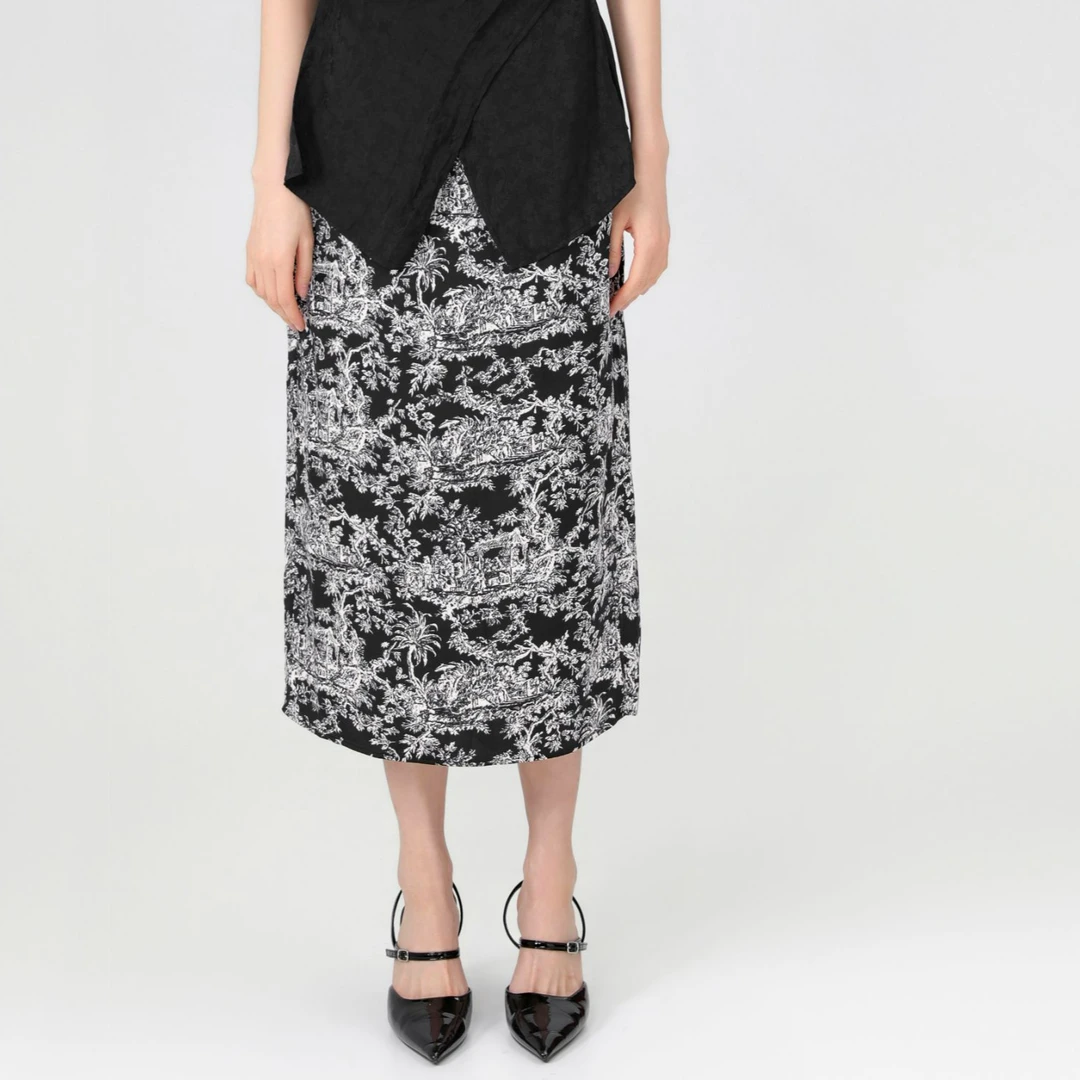 复古雪纺碎花半身裙女162Q3430