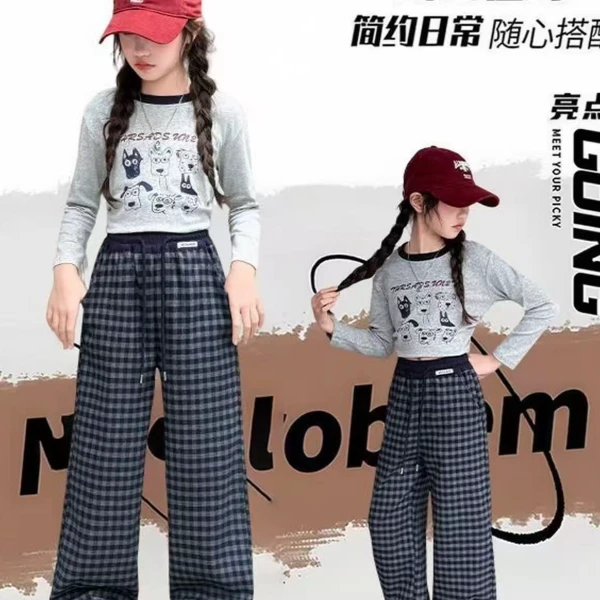 【加绒加厚】女童秋冬季新款格子裤中大童韩版直筒裤休闲百搭阔腿裤