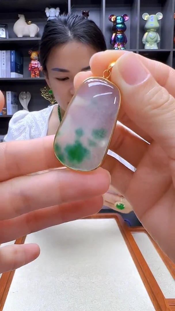 翡翠14K金镶嵌颈饰沉白diy劲饰