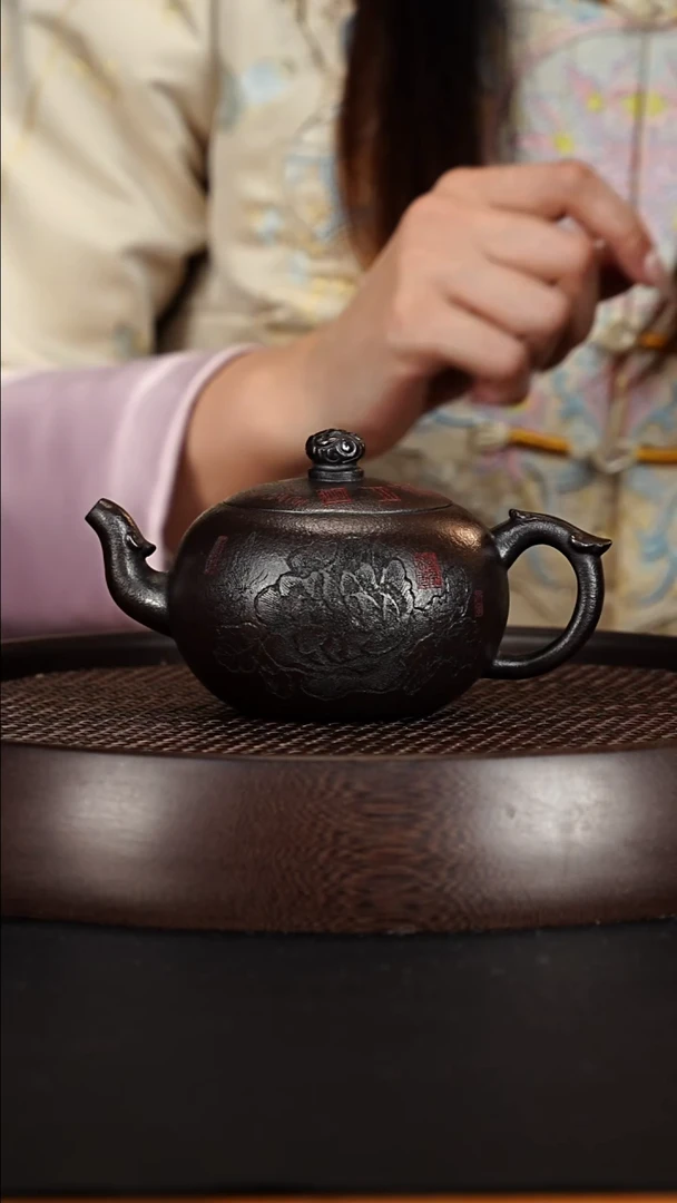 茶壶紫砂宜兴紫砂壶玄铁石黄一粒珠300cc