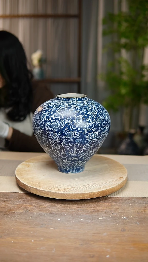 【闪购商品】陶瓷花器青花瓷芙蓉花月亮罐