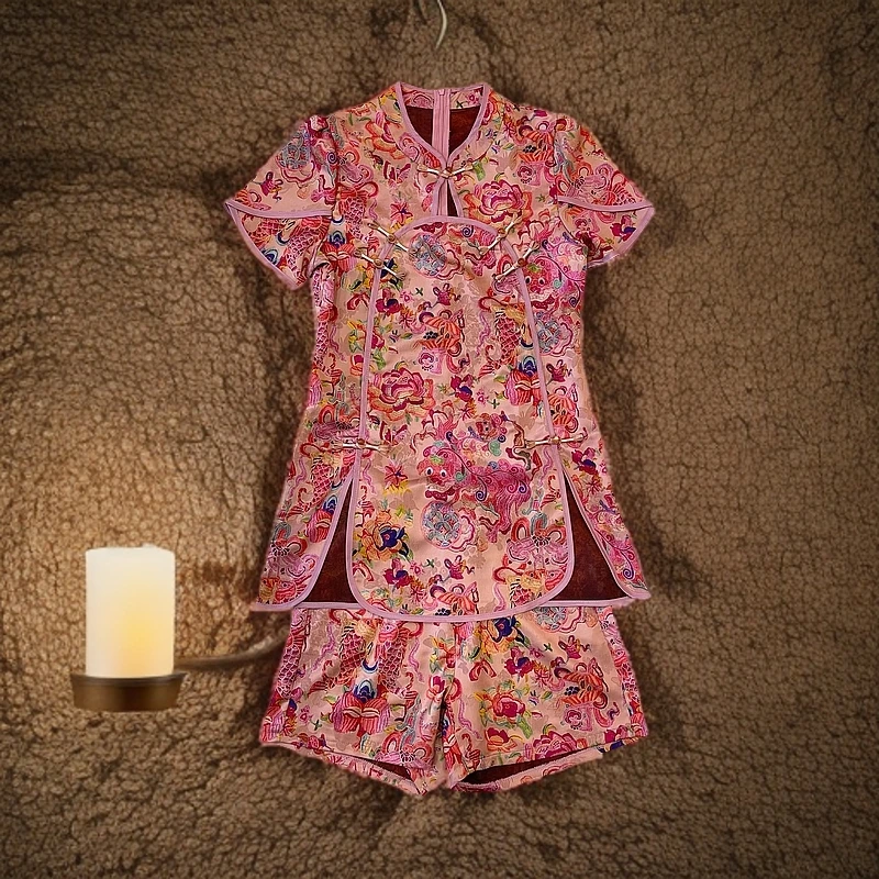 5981#新中式夏季冰感短裤带口袋两件套装