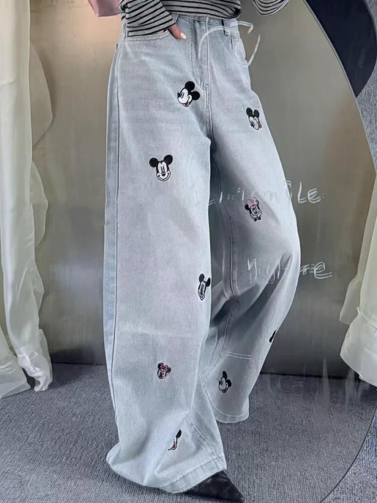 【济州岛】米奇米妮多头像刺绣牛仔裤