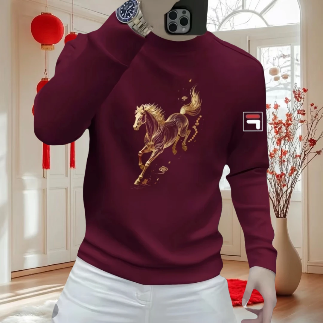 秋冬加绒男士长袖圆领套头马年印花潮流休闲百搭卫衣爆款热卖中
