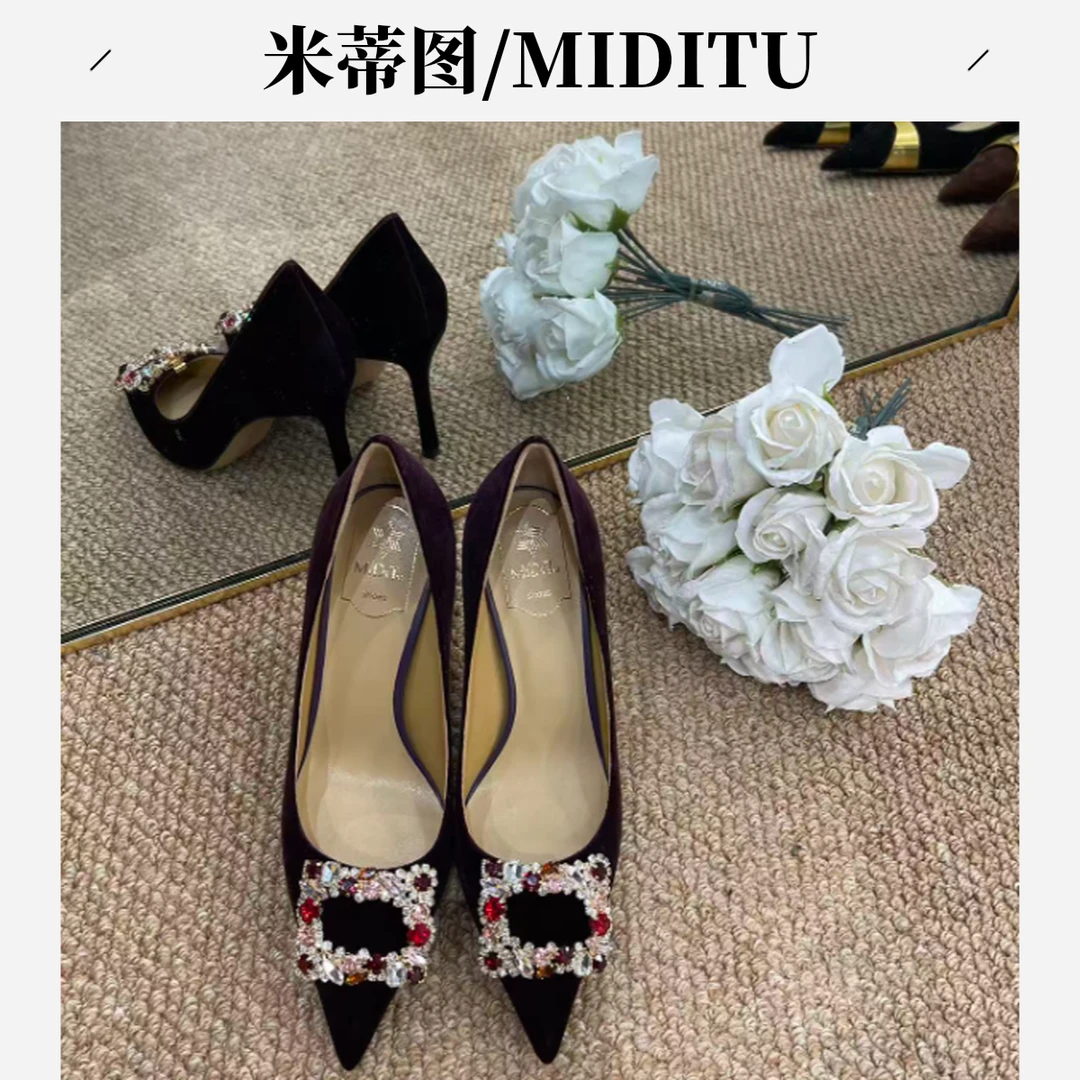 MIDITU/米蒂图 LIU亦菲 2025年秋季新款羊皮尖头高跟鞋细跟通勤