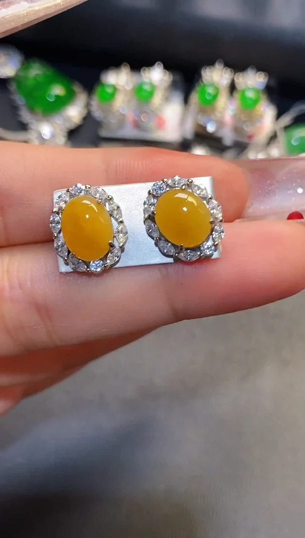 银S925镶嵌翡翠耳饰天然