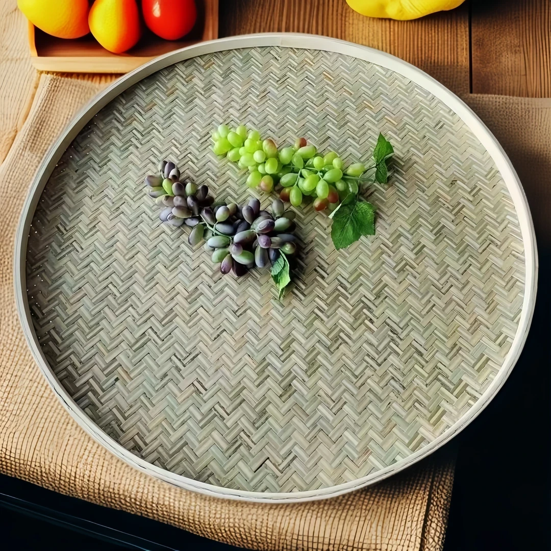 广西竹制品竹青簸箕家用干货晾晒平底扁竹青皮纯手工编织竹编簸箕