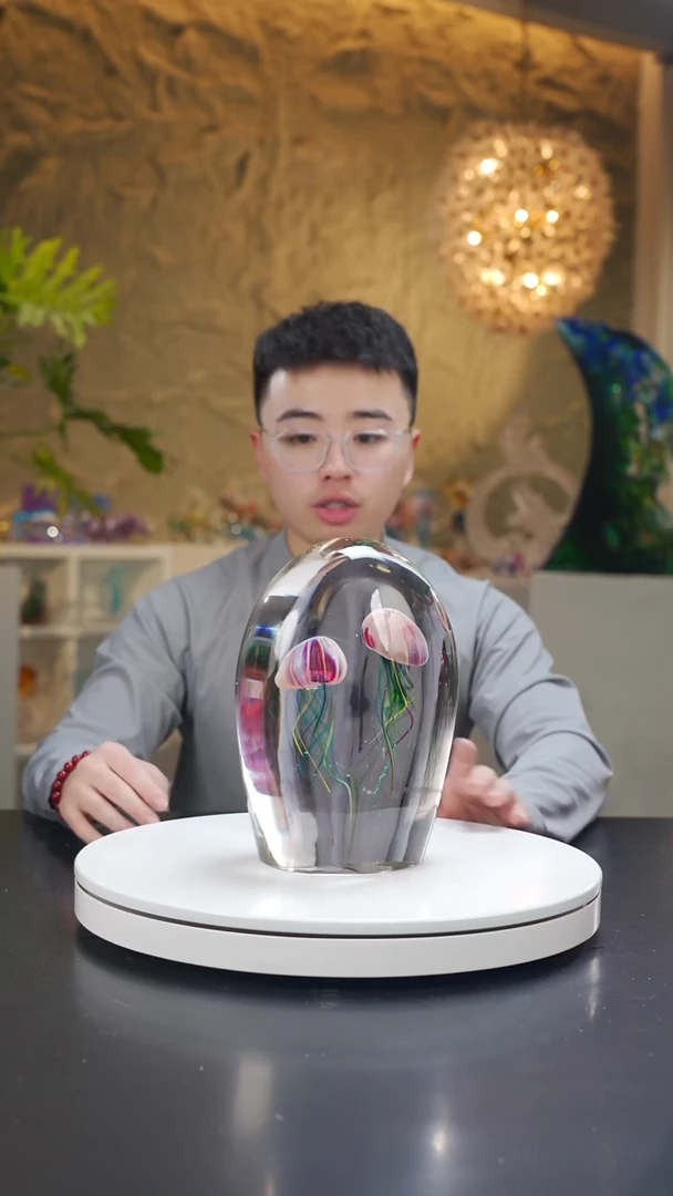 手工艺品琉璃金红色双头水母摆件微瑕不退不换