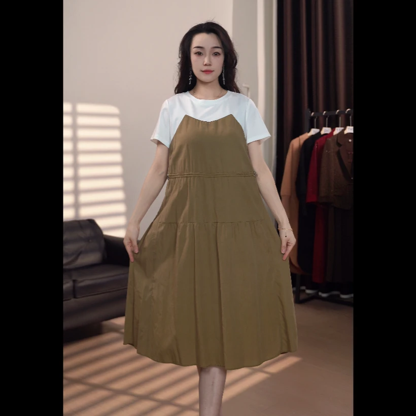 225时尚连衣裙气质休闲夏季宽松中长款假两件