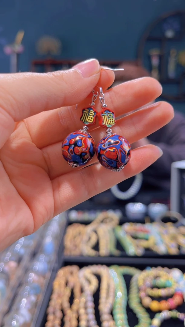 【闪购商品】非遗犀皮漆精品耳环福字