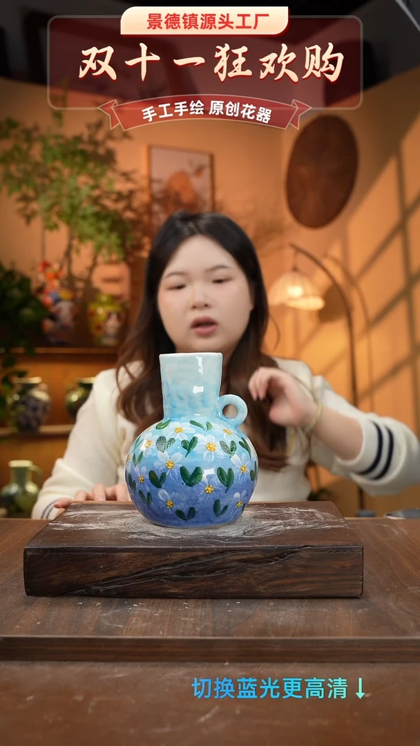 陶瓷10-43手工手绘陶瓷花瓶1-2误差