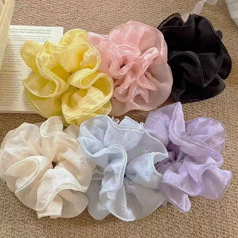 温柔花边褶皱大肠发圈女高级感扎头发橡皮筋头绳超大头花y