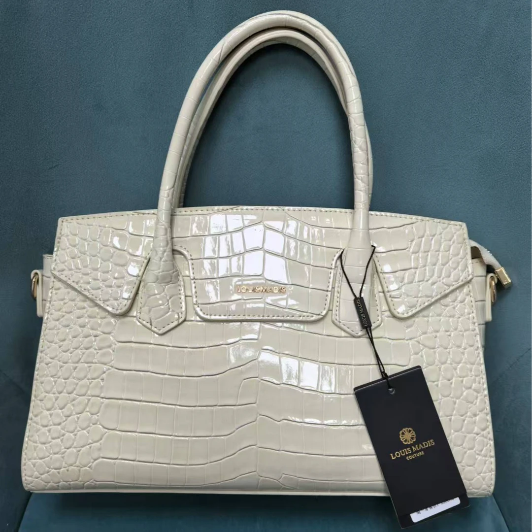 时尚百搭白色鳄鱼纹贵妇手提包 096