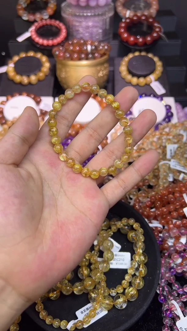 未镶嵌手串水晶金发晶6mm+