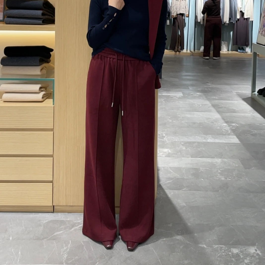 秋冬休闲裤百搭外穿直筒裤宽松卫裤阔腿裤厚款休闲口袋拖地中腰