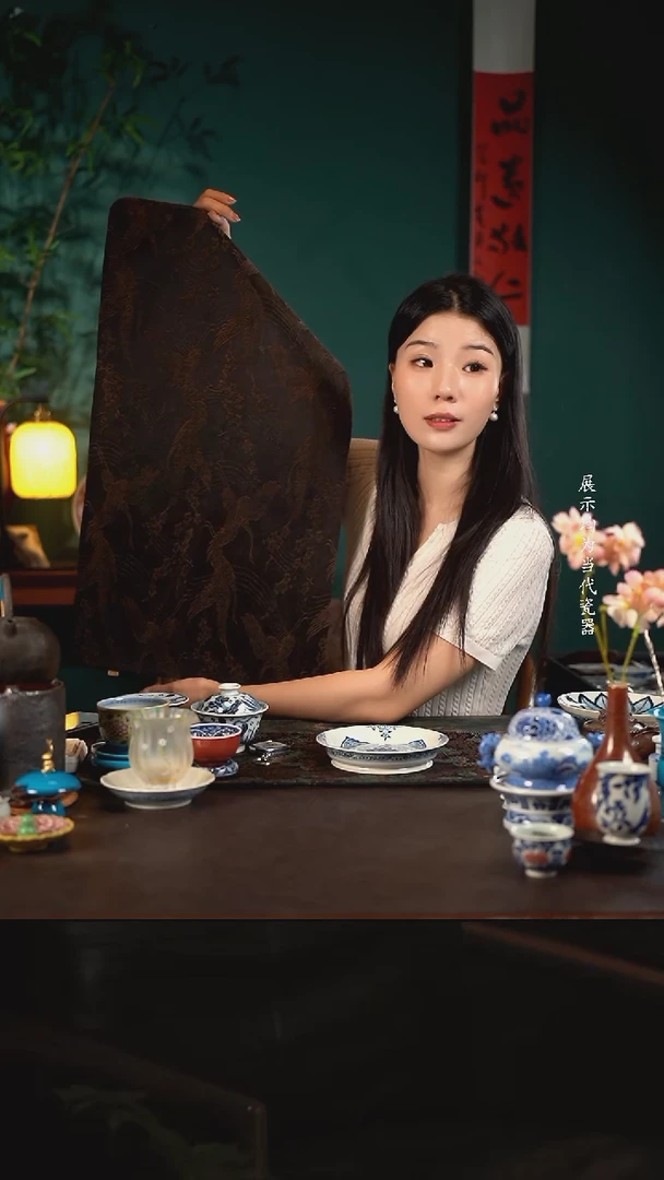 68*38陶瓷周边慢蓝茶席鹤鸣九皋