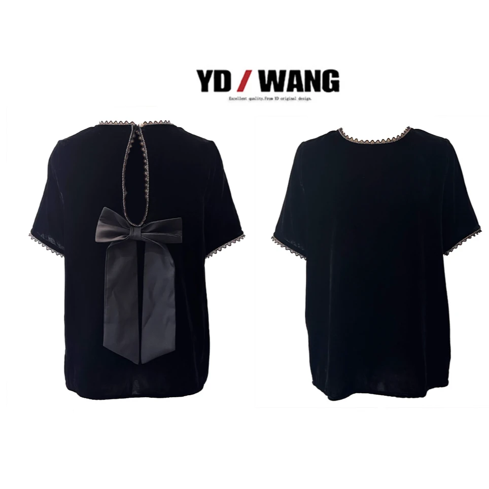 【YD精选】蝴蝶结露背上衣  设计款时尚休闲小众气质女人味