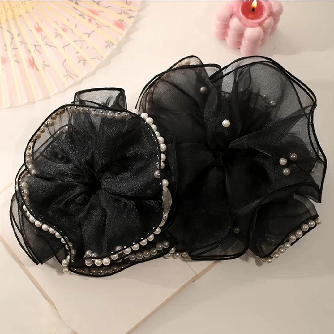 【赫本发圈】网纱珠珠大肠发圈优雅赫本风发饰气质低马尾发绳头饰女